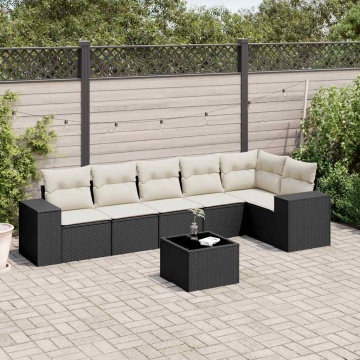Set canapele de grădină cu perne, 7 piese, negru, poliratan - Img 1