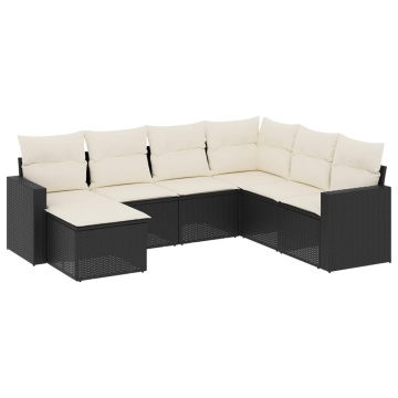 Set canapele de grădină cu perne, 7 piese, negru, poliratan - Img 2