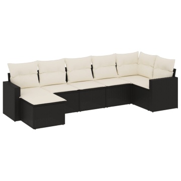 Set canapele de grădină cu perne, 7 piese, negru, poliratan - Img 2