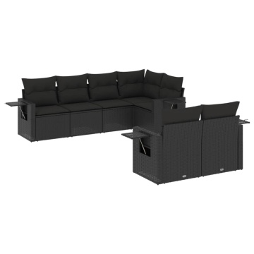 Set canapele de grădină cu perne, 7 piese, negru, poliratan - Img 2