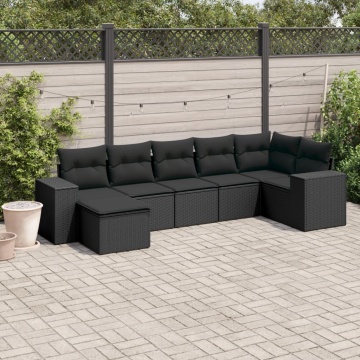 Set canapele de grădină cu perne, 7 piese, negru, poliratan - Img 1