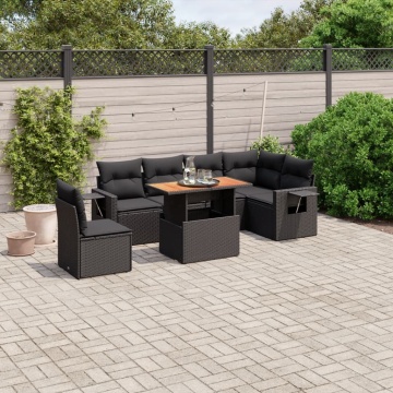 Set canapele de grădină cu perne, 7 piese, negru, poliratan - Img 1