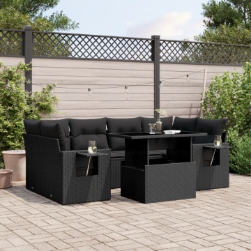 Set canapele de grădină cu perne, 7 piese, negru, poliratan - Img 1