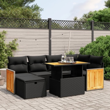 Set canapele de grădină cu perne, 7 piese, negru, poliratan - Img 1