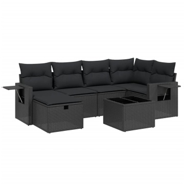 Set canapele de grădină cu perne, 7 piese, negru, poliratan - Img 2