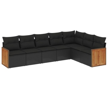 Set canapele de grădină cu perne, 7 piese, negru, poliratan - Img 2