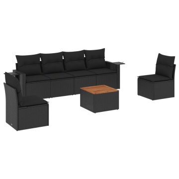 Set canapele de grădină cu perne, 7 piese, negru, poliratan - Img 2