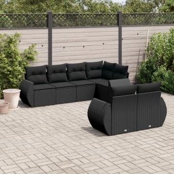 Set canapele de grădină cu perne, 7 piese, negru, poliratan - Img 1