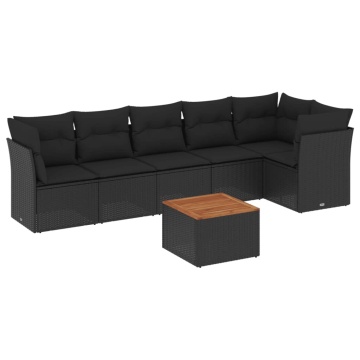 Set canapele de grădină cu perne, 7 piese, negru, poliratan - Img 2