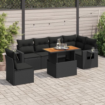 Set canapele de grădină cu perne, 7 piese, negru, poliratan - Img 1