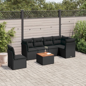 Set canapele de grădină cu perne, 7 piese, negru, poliratan - Img 1