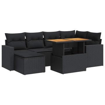 Set canapele de grădină cu perne, 7 piese, negru, poliratan - Img 2