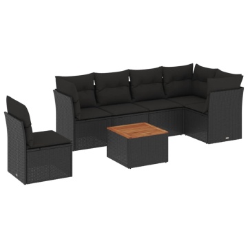 Set canapele de grădină cu perne, 7 piese, negru, poliratan - Img 2