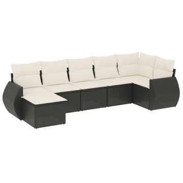 Set canapele de grădină cu perne, 7 piese, negru, poliratan - Img 2