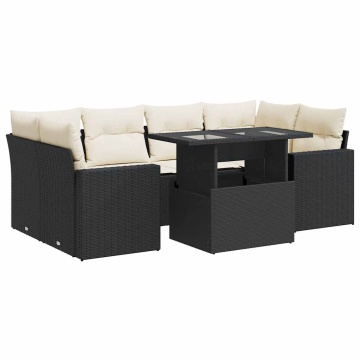 Set canapele de grădină cu perne, 7 piese, negru, poliratan - Img 2