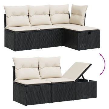 Set canapele de grădină cu perne, 7 piese, negru, poliratan - Img 3
