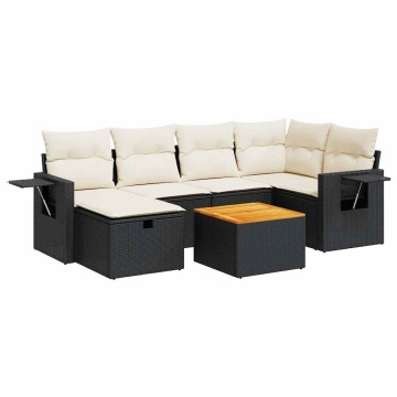 Set canapele de grădină cu perne, 7 piese, negru, poliratan - Img 2