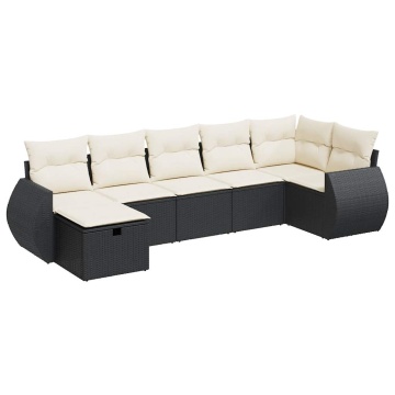 Set canapele de grădină cu perne, 7 piese, negru, poliratan - Img 2