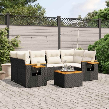 Set canapele de grădină cu perne, 7 piese, negru, poliratan - Img 1