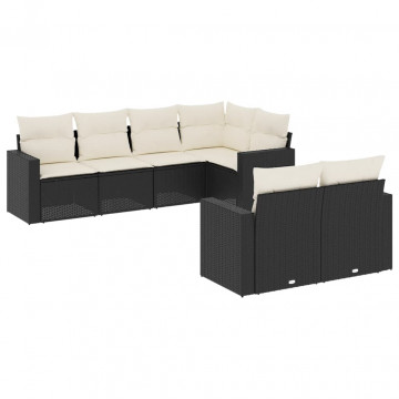 Set canapele de grădină cu perne, 7 piese, negru, poliratan - Img 2