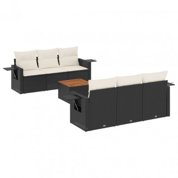 Set canapele de grădină cu perne, 7 piese, negru, poliratan - Img 2