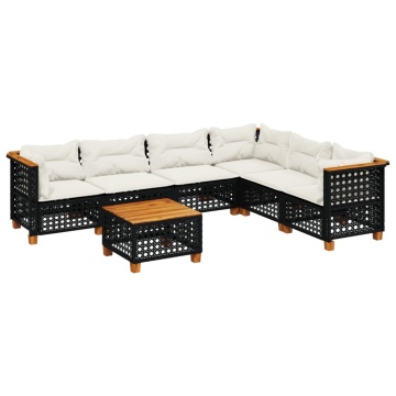 Set canapele de grădină cu perne, 7 piese, negru, poliratan - Img 2