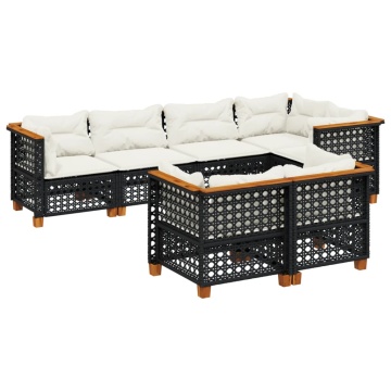 Set canapele de grădină cu perne, 7 piese, negru, poliratan - Img 2