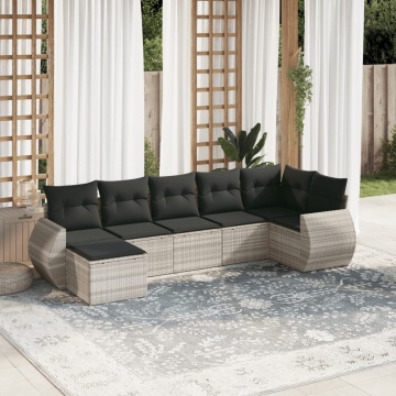 Set canapele de grădină cu perne, 7piese gri deschis poliratan - Img 1