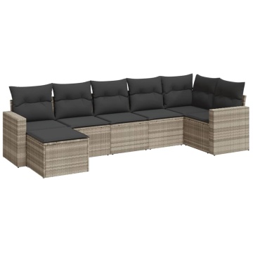 Set canapele de grădină cu perne, 7piese gri deschis poliratan - Img 2