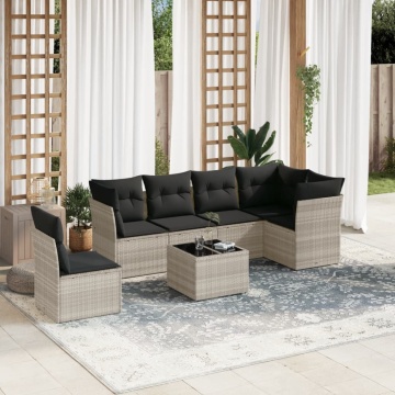 Set canapele de grădină cu perne, 7piese gri deschis poliratan - Img 1