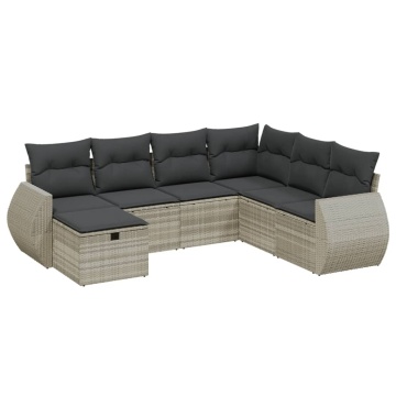 Set canapele de grădină cu perne, 7piese gri deschis poliratan - Img 2