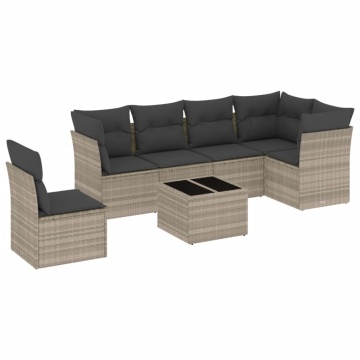 Set canapele de grădină cu perne, 7piese gri deschis poliratan - Img 2