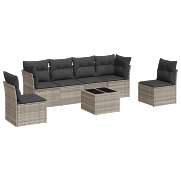 Set canapele de grădină cu perne, 7piese gri deschis poliratan - Img 2