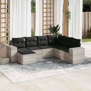 Set canapele de grădină cu perne, 7piese gri deschis poliratan - Img 1