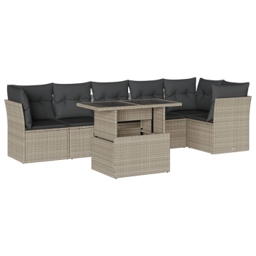 Set canapele de grădină cu perne, 7piese gri deschis poliratan - Img 2