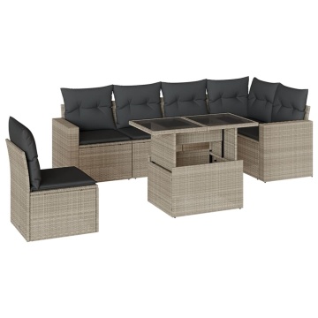 Set canapele de grădină cu perne, 7piese gri deschis poliratan - Img 2