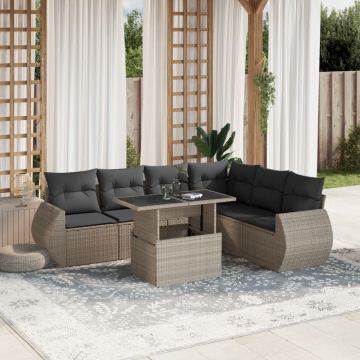 Set canapele de grădină cu perne, 7piese gri deschis poliratan - Img 1