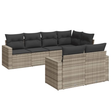 Set canapele de grădină cu perne, 7piese gri deschis poliratan - Img 2