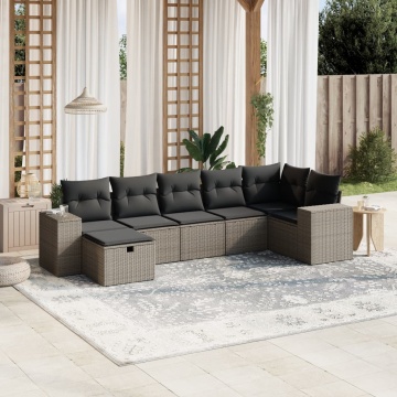 Set canapele de grădină cu perne, 7piese gri deschis poliratan - Img 1