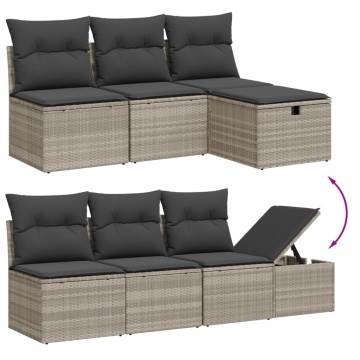 Set canapele de grădină cu perne, 7piese gri deschis poliratan - Img 3