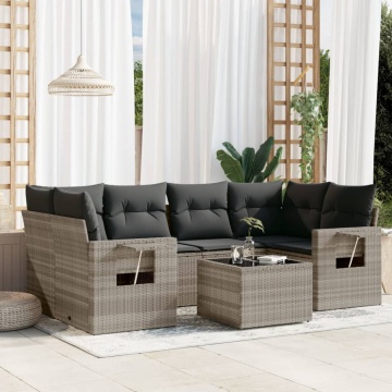 Set canapele de grădină cu perne, 7piese gri deschis poliratan - Img 1