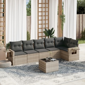 Set canapele de grădină cu perne, 7piese gri deschis poliratan - Img 1