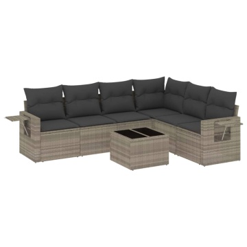 Set canapele de grădină cu perne, 7piese gri deschis poliratan - Img 2