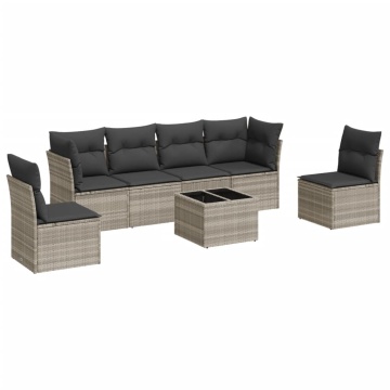 Set canapele de grădină cu perne, 7piese gri deschis poliratan - Img 2