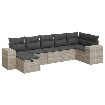 Set canapele de grădină cu perne, 7piese gri deschis poliratan - Img 2