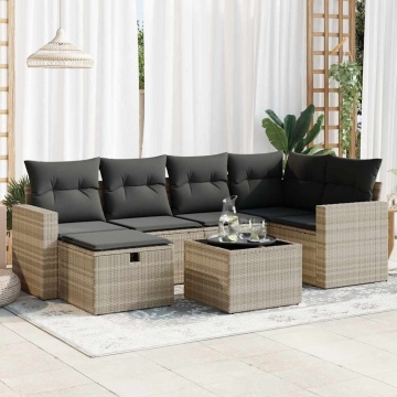 Set canapele de grădină cu perne, 7piese gri deschis poliratan - Img 1