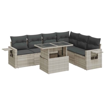 Set canapele de grădină cu perne, 7piese gri deschis poliratan - Img 2