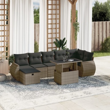 Set canapele de grădină cu perne, 8 piese, gri, poliratan - Img 1