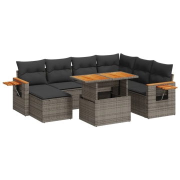 Set canapele de grădină cu perne, 8 piese, gri, poliratan - Img 2