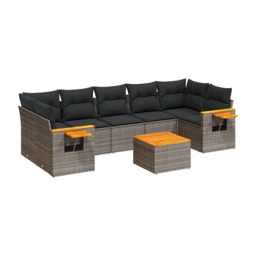 Set canapele de grădină cu perne, 8 piese, gri, poliratan - Img 2